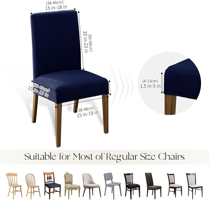 MOSAYT 100% Waterproof Dining Room Chair Covers Set of 4, Super Fit Stretch Jacquard Parson Chairs Slipcovers Removable Washable Chair Seat Protectors for Home, Kitchen, Banquet (Navy Blue - XL)