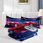 Axolotl Race Car Bedding Set Full Size,Boys Extreme Sports Comforter Set for Kids Boys Car Racing Gifts,Red Cool Car Comforter Car Sports Quilt Set 1 Comforter Set with 2 Pillowcase Car Racing Gifts