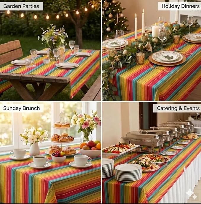 Urban Villa Tablecloth Cotton Tabletop 60x84 (6-8 Seats) Red Stripes