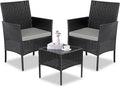 Patio Furniture Set 3 Pieces All-Weather Rattan Outdoor Furniture Patio Chairs with Tempered Glass Table for Porch Bistro Balcony Bistro Set(Black/Grey-2)