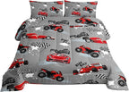 Axolotl Kid Comforter Set Queen Size,Racing Car Bedding Set for Boys Girls Teen Car Racing Gifts,Race Cars Quilt Bed Set with 1 Comforter 2 Pillowcases,Red Grey