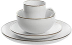 Gibson Home Rockaway Round Stoneware Dinnerware Set, Service for 4 (16pcs), Matte White/Metallic Rim