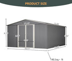 11x13FT Outdoor Storage Sheds with Floor Frame& Lockable Doors Garden Metal Shed Waterproof Galvanized Steel Tool Shed with Air Vents Sloping Roof Ideal for Backyard Patio Lawn Gray