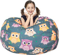 Stuffed Animal Storage Bean Bag Chair Cover, Hold Kids Plush Toys Blankets Towels Beanbag (Cover Only), Canvas Floor Circle Stuff Sit Seat Sofa with YKK Zipper, Extra Large 38", Owl