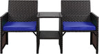 Shintenchi Wicker Patio Conversation Furniture Set with Detachable Chairs & Table and Two Removable Cushions,Rattan Wicker Lover Chair for Patio,Garden, Courtyard and Lawn Backyard (Deep Blue)