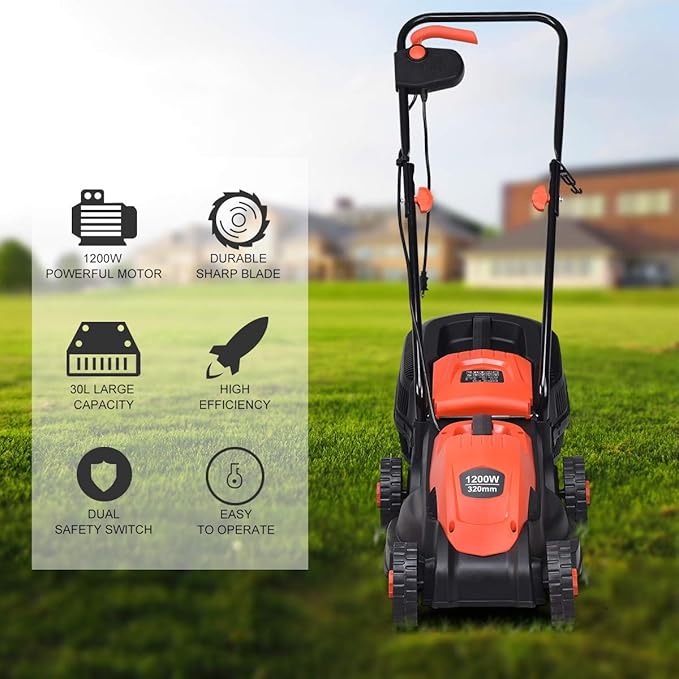 Goplus Lawn Mower, 13 Inch 2-in-1 Electric Lawn Mower with Grass Collection Bag, Folding Handle, Adjustable Cutting Height, Corded Push Lawn Mowers for Garden Yard, 12 Amp (Red)