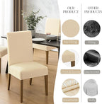 MOSAYT 100% Waterproof Dining Room Chair Covers Set of 6, Super Fit Stretch Jacquard Parson Chairs Slipcovers Removable Washable Chair Seat Protectors for Home, Kitchen, Banquet (Beige - XL)