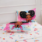 A Nice Night Black Girl Princess with Wings Comforter Set,Pink Gradient Glitter Rainbow Galaxy 6pcs Kids Bedding Set,Twin