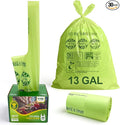 10-13 Gallon Compostable Trash Bags Handle-Tie, Heavy Duty Thick 0.87 Mil, 49.21 Liter, 30 Bags, Tall Kitchen Food Scrap Waste Bag, ASTM D6400, US BPI and OK Compost Home Certified