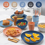 Wheat Straw Dinnerware Sets,64-Piece Plates and Bowls Sets for 8-Unbreakable,Reusable Plastic Dish Set-Dinner Plate/Dessert Plate/Cereal Bowl/Cup/Utensils-Microwavable Dishwasher Safe 64P-Deep Blue