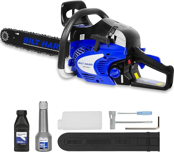 BILT HARD Gas Chainsaw 22 inch 56cc 3.1 HP Chain Saws with Automatic Oiler for Trees, Gas Powered 2-Cycle Wood Cutting Machine Petrol Handheld Gasline Chainsaws for Outdoor Garden Farm Home