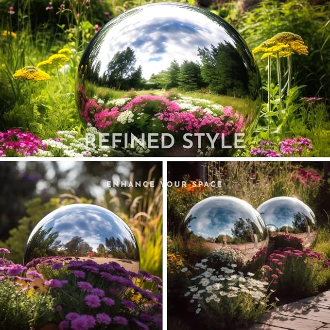 12 Inch Stainless Steel Gazing Globe,v2croft Hollow Ball Mirrored Surface Polished Shiny Sphere,Garden Stainless Steel Gazing Ball for Outdoor Lawn Pond Yard Ornament(Silver)