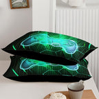 Axolotl Gamepad Comforter Set Full Size,Number Video Gaming Gamer Bedding Set,Boys Game Console Comforter Set,Geometry Hexagonal Bedding Set for Teens Men Adults,1 Quilt 2 Pillowcases,Green Black