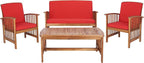 SAFAVIEH Outdoor Collection Rocklin Natural/ Red Cushion 4-Piece Conversation Patio Set