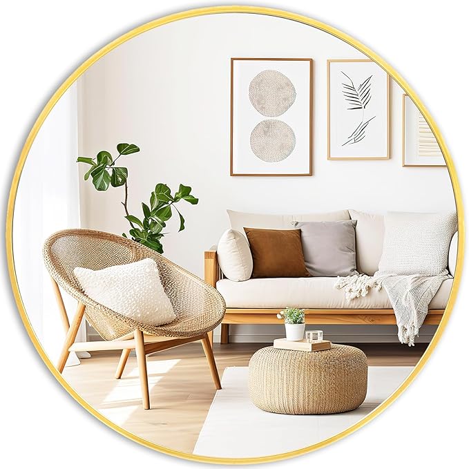 Fabuday Round Gold Mirror for Wall - 20 Inch Circle Mirror for Bathroom, Living Room Decor, Metal Golden Framed Small Circular Mirror