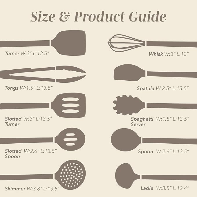 COOK WITH COLOR Silicone Cooking Utensils, Kitchen Utensil Set, Easy to Clean Silicone Kitchen Utensils, Cooking Utensils for Nonstick Cookware, Kitchen Gadgets Set, 10 Pieces, Brown