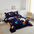 Feelyou Solar System Comforter Set King Size Outer Space Comforter for Kids Teens Adults Universe Planets Bedding Set Cute Astronaut Blue Duvet Set Room Decor 3Pcs with 2 Pillow Case
