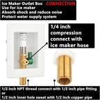 (1 Pack) Lidertik 1/2 NPT Thread or Sweat Pre-Assembled Ice Maker Outlet Box Valve 1/4 inch Recessed Refrigerator Water Line Wall Box with Shut Off Valve and Stainless Steel Water Hammer Arrestor 611
