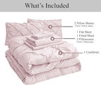 Lane Linen King Size Comforter Set, 7 Piece King Bedding Set, Pintuck King Bed in a Bag Set, King Size Pink Bed Set, Pinch Pleated King Size Comforter Set with Sheets, Pillowcases & Shams - Sepia Rose
