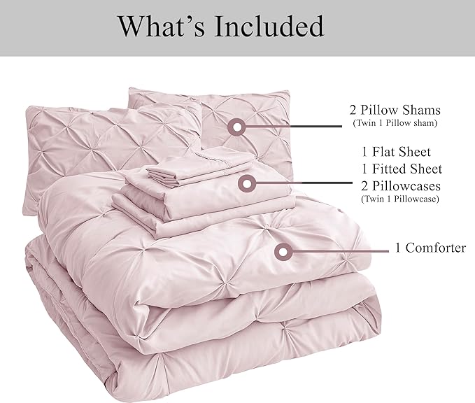 LANE LINEN Full Size Bed Set, 7 Piece Full Size Bed in a Bag Set, Soft Bedding Sets Full Size, Pintuck Full Bed Set, Full Size Comforter Sets for Girls with Sheets, Pillowcases & Shams - Sepia Rose