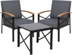 Shintenchi 3 Piece Metal Outdoor Patio Furniture Set, Modern Outdoor Metal Chairs Conversation Furniture Set with Coffee Table for Patio,Backyard,Balcony, Poolside (Dark Grey)