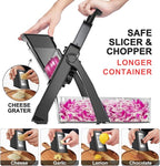 SupMaKin 8 IN 1 Upgraded Safe Mandoline Slicer,Multi Vegetable Chopper,Potato Slicer, Onion Chopper with Drain Basket Storage Container, Cheese Grater Kitchen Chopping Artifact (Black)
