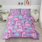 Axolotl Cute Dinosaur Comforter Set Twin Size,Girls Bedding Cartoon Dinosaur Bedding Set for Girls Teens Kids Boys Adults Room Decor,Kids Comforter Set All Season,1 Quilt 2 Pillow Cases,Purple
