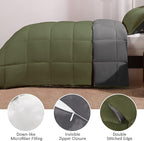Basic Beyond Twin Comforter Set for Girls and Boys - Fluffy Twin Bed Comforter Set for All Seasons - Reversible Olive Green and Dark Grey Comforter Set - 2 Pcs (1 Comforter + 1 Pillow Sham)