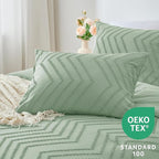 CozyLux Full Size Comforter Set Sage Green - 3 Pieces Boho Tufted Shabby Chic Bedding Comforter Set for All Seasons, Chevron Bedding Sets with Comforter & 2 Pillow Shams