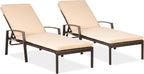 Pamapic 8512 Pieces, Chaise Thickened Cushion, PE Rattan Steel Frame Pool Lounge Chair Set for Patio Backyard Porch Garden Poolside, 2 PCS, Beige
