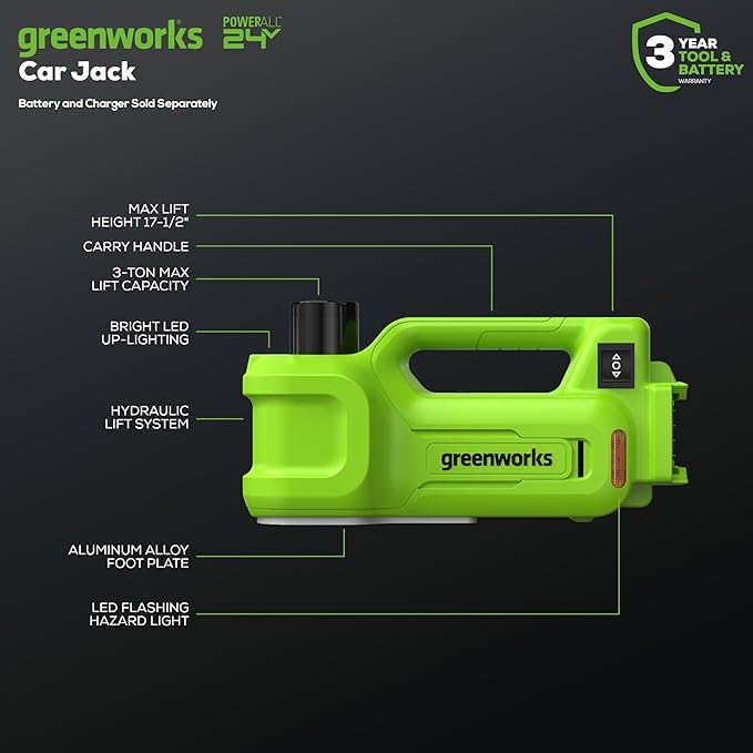Greenworks 48V (2x24V) Cordless Yard Tool Combo - 21" Self - Propelled Lawn Mower, 12" Trimmer, Blower + 24V Cordless Battery Car Jack