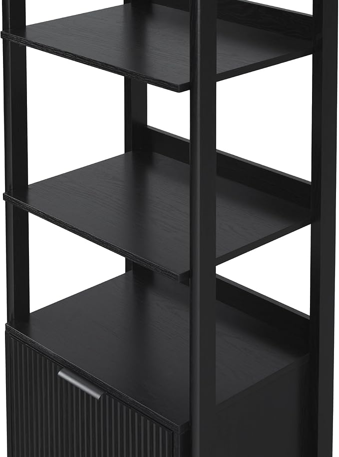 Walker Edison Modern Narrow Open Bookshelf Bottom, 22 Inch, One-Drawer Black