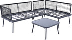 3-Piece Outdoor Patio Furniture PE Rattan Sofa Set, All Weather L-Shaped Sectional Couch with Removable Cushions and Glass Table, for Backyard Poolside Garden, Metal Frame, Onesize, Beige