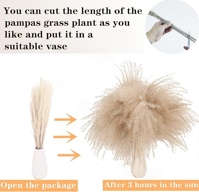 Dried Pampas Grass Decor, 128PCS Pampas Grass with Bunny Tails Dried Flowers, Reed Grass Bouquet for Wedding, Boho Flowers, Home Table Decor, Rustic Farmhouse Party