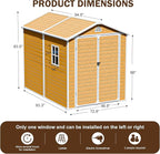 8x6 FT Resin Storage Shed, Waterproof Outdoor Shed w/Floor Included, 2 Windows, Double Lockable Doors & Vents,Outside Plastic Tool Sheds for Garden, Lawn, Backyard, Wood-Grain Brown