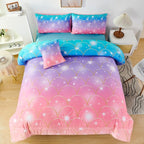 PERFEMET Mermaid Print Full Size Comforter Set for Girls, 6 Piece Colorful Tie Dye Teen Girl Bedding Set, Pink Purple Ombre Cute Bed in A Bag Comforter Set with Sheets