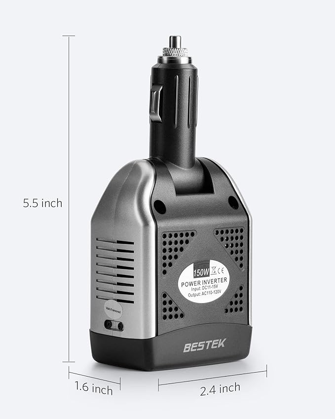 BESTEK 150W Power Inverter 12V to 110V Voltage Converter Car Charger Power Adapter with 2 USB Charging Ports (3.1A Shared) (150W)