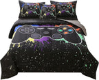 JQinHome Queen Gamer Comforter Sets for Boys&Girls,6 Piece Bed in A Bag 3D Video Game Bedding -All Season Microfiber Gamer Bedding Sets for Kids, with Pillowcase, Flat & Fitted Sheet,Cushion Cover