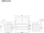 4-Piece Outdoor Patio Furniture Sets, All Weather Wicker Sectional Sofa Loveseat with Ottoman, Soft Cushions&Glass Table w/Shelf, Conversation Couch for Garden Backyard Poolside Deck, Gray