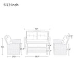 Set, 4 Piece Outdoor Wicker Rattan Sectional Sofa with Glass Table, Ottoman and Soft Cushions, Front Porch Apartment Patio Furniture for Backyard Lawn Garden, E-Beige b