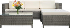 5 Piece Outdoor Patio Sectional Furniture Set, Weather Resistant Rattan Outside Couch, Waterproof Conversation Sofa for Balcony, Porch, Backyard, Deck, Garden,Beige