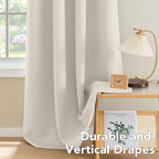 H.VERSAILTEX Room Darkening Curtains for Living Room Light Reducing Thermal Insulated Window Treatment Panels/Drapes Grommet Top 2 Panels (Ivory - 52 x 63 Inches)