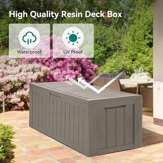 YITAHOME 80-Gallon Waterproof Resin Outdoor Storage Box, Lockable Storage Container for Outdoor Furniture, Cushion Storage, Pool Accessories, Garden Tools and Sporting Gear, Taupe