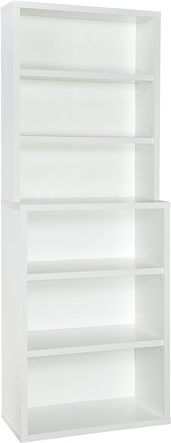 ClosetMaid Bookshelf with 6 Shelf Tiers, Adjustable Shelves, Tall Bookcase Hutch, Sturdy Wood With Closed Back Panel, White Finish