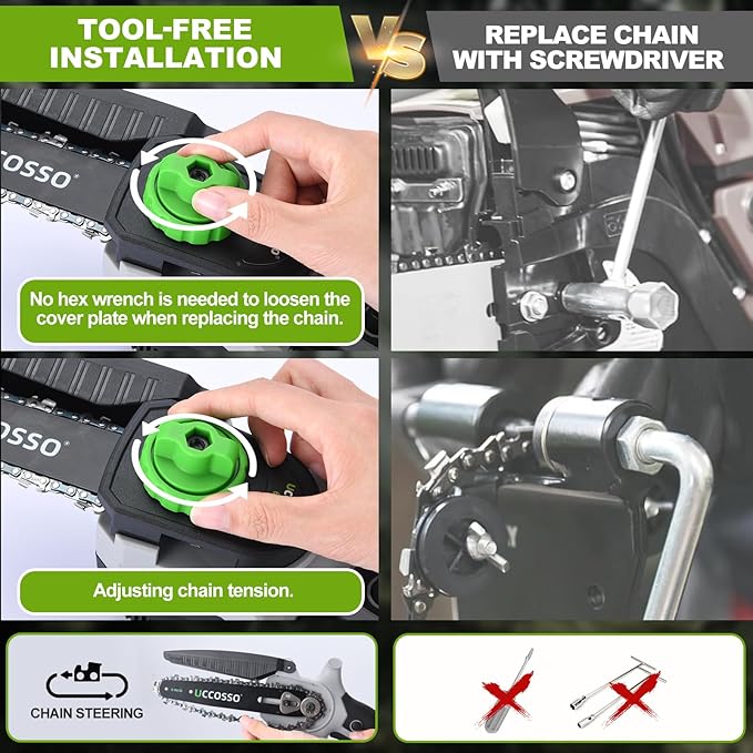 6Inch Mini Chainsaw Cordless - Electric Chainsaw with Strong Motor & 2×2.0Ah Battery, 2 Chains Included for Tree Trimming, Branches Cutting, Lightweight Handheld Chain saw for Garden/Yard Maintenance
