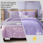 Purple/Silver Comforter Set Twin, Lavender Metallic Print Glitter Bedding Set Cute Shinny Lilac Bed Sets for Teen Girls Kids Women, 3 Piece (1 Pillowcase, 1 Decorative Pillow Sham)