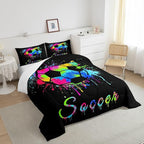 Feelyou Kids Soccer Ball Game Comforter Set Queen Size Football Bedding Set for Boys Girls Teens Bedroom Decor Rugby Sports Comforter American Football Player Duvet Set with 2 Pillow Case