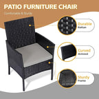 Patio Furniture Set 3 Pieces All-Weather Rattan Outdoor Furniture Patio Chairs with Tempered Glass Table for Porch Bistro Balcony Bistro Set(Black/Grey-2)