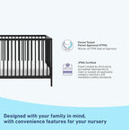 Graco Teddi 5-in-1 Convertible Crib (Black) – GREENGUARD Gold Certified, Converts to Daybed, Toddler & Twin Bed with Headboard and Footboard, Adjustable Mattress Height