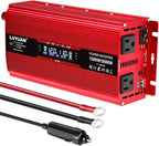 LVYUAN 1500W Car Power Inverter 12V to 110V DC to AC with 2 US Sockets, Cigarette Lighter, LCD Display, USB Ports for Car, Home, Truck, Outdoor, Camping